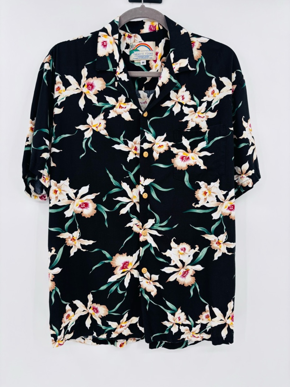 Paradise Found Star Orchid Black Iconic Magnum PI Tom Selleck Hawaiian Shirt